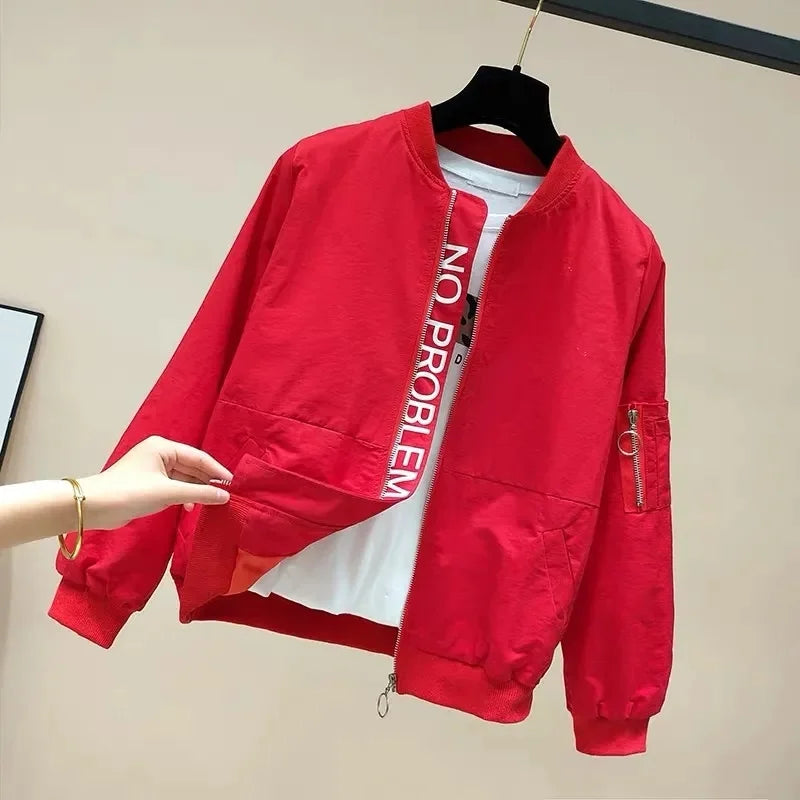 Spring Loose Women Jacket Casual Pocket Long Sleeved Windbreaker